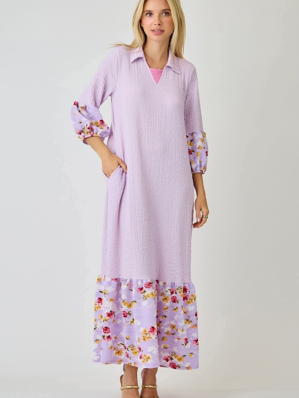 Celeste Lavender Floral Long Sleeve Maxi Dress